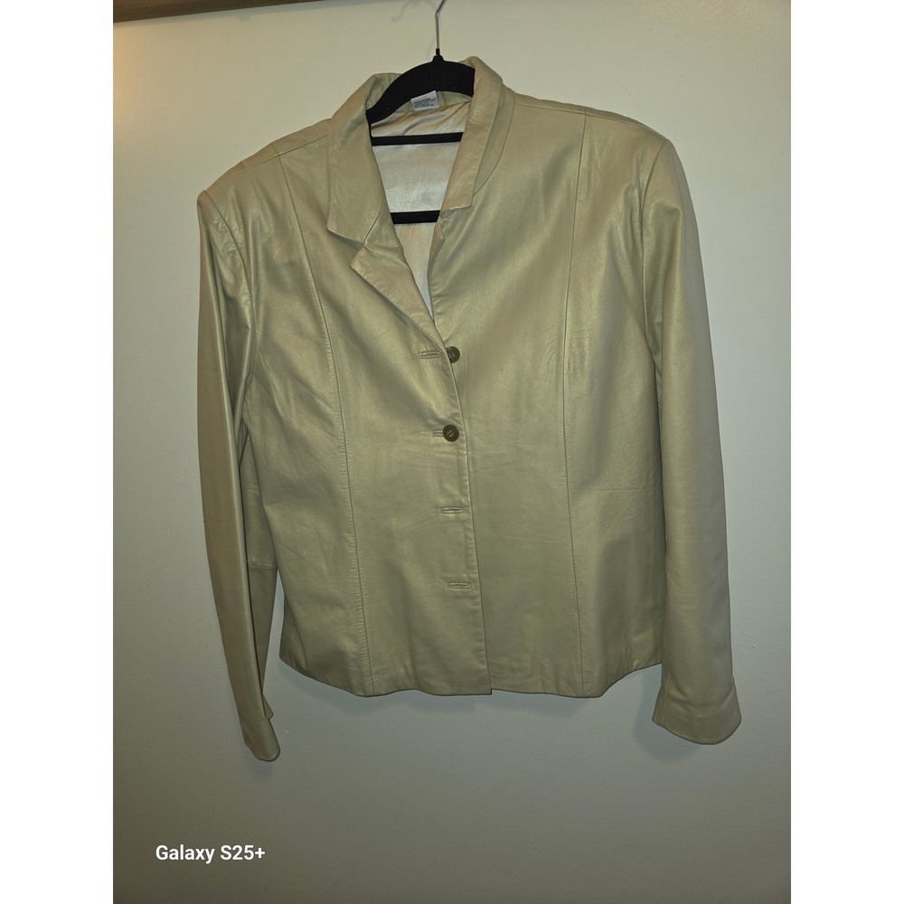 Vintage Champagne Metallic Leather Blazer Jacket Womens Medium INC-40056 Gold